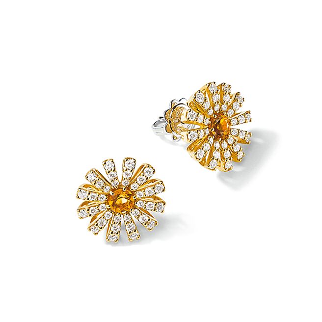 DAMIANI Margherita瑪格麗特系列黃K金黃水晶鑽石耳環，鑽石總重0.85克拉。（DAMIANI提供）