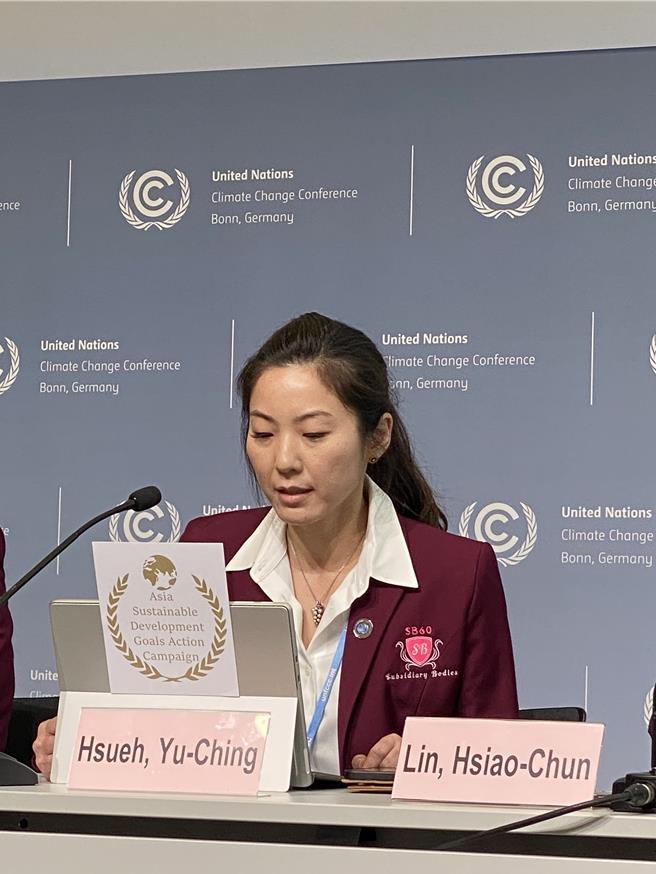 薛宇静是高雄人，以台语发表人道救援计画。（民间永续团体提供）