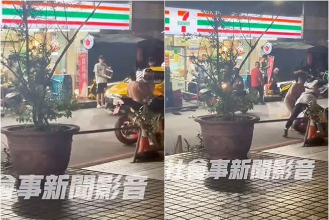 淡水北新路上一間連鎖超商前8日深夜發生扭打衝突。( 翻攝畫面 )