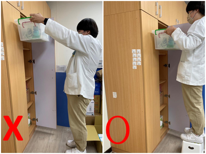 部立苗栗医院提醒正确的观念，再将重物高举过头做置放动作，容易导致肩颈肌肉拉伤或是肩夹挤症候群，进而出现肩颈酸痛的症状。（部苗提供／谢明俊苗栗传真）