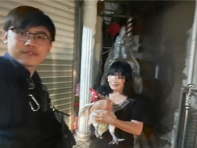 警方将走失的鸡送还饲主，让饲主惊呼「祢怎么乱跑出来呀！」（警方提供／任义宇高雄传真）