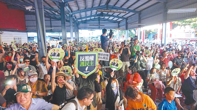 民进党台南市党部15日在台南市东区关帝厅广场办「反滥权、护民主」活动。（资料照,程炳璋摄）