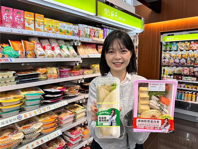 莱尔富携营养师张馨云共同开发活力餐，包括蛋白餐与卷饼。（莱尔富提供／朱世凯台北传真）