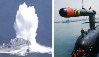 中國大陸潛射魚雷威力演習  退役兩棲艦被炸離海面
