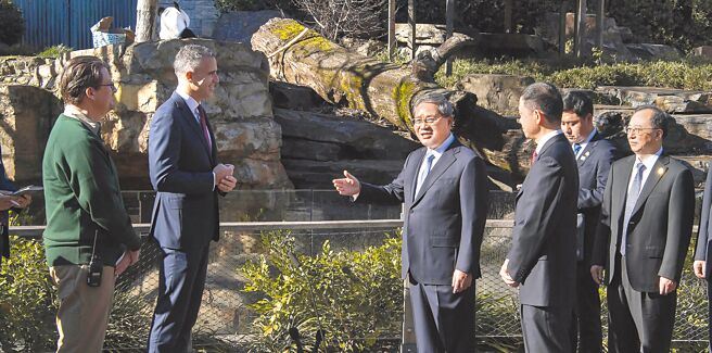 大陸國務院總理李強16日上午在澳洲外長黃英賢陪同下，到阿得雷德動物園考察中澳大貓熊保護合作研究工作，並宣布將提供一對新的大貓熊。（新華社）