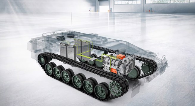 劳斯莱斯的柴油-电力混合动力系统，高度整合于底盘，可以降低装甲车的红外线讯迹，噪音也会下降。(图/Rolls-Royce)