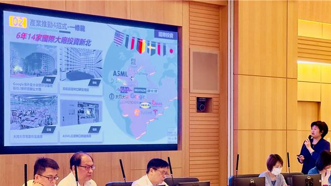 新北市經發局長何怡明今在市政會議專題報告，近年產業推動成果。（呂健豪攝）說明市府