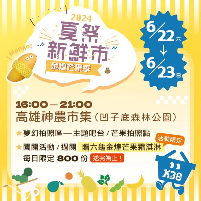 本週末在神農市集登場的「金煌芒果季」，是高雄「夏祭新鮮市」第二場系列活動（圖片來源：高雄市農業局提供）