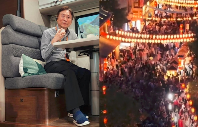 詹江村近日走访对岸，惊见洛阳一带三线城市洛邑古城，消费力却远超西门町。（合成图／取自詹江村脸书）