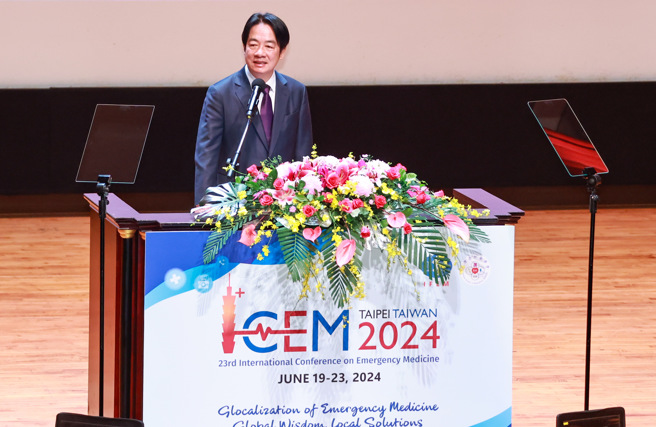 赖清德总统（见图）20日出席第23届国际急诊医学会议，并在致词中对本次会议表示祝贺。（罗永铭摄）