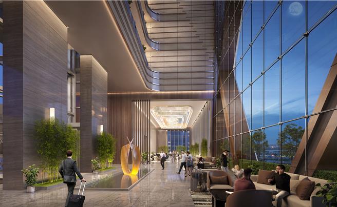 第一大国际开发公司预计「国际五星奢华酒店」将以宽广挑高设计，让迎宾大厅充满气派氛围。（第一大国际开发公司提供／朱世凯台北传真）