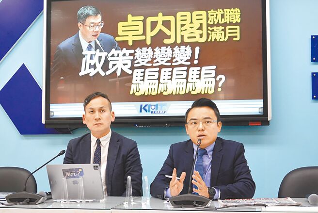 赖清德总统19日宣布将成立3大委员会。立委洪孟楷（右）质疑，目前行政体系之下都有相应的主管机关，又要再成立委员会，岂非迭床架屋？（姚志平摄）