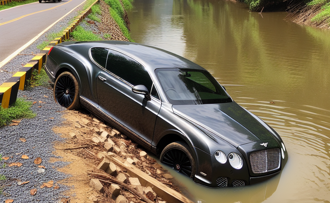 車主沒熄火匆忙離開 千萬賓利車離奇衝入河中！他嘆：不修了