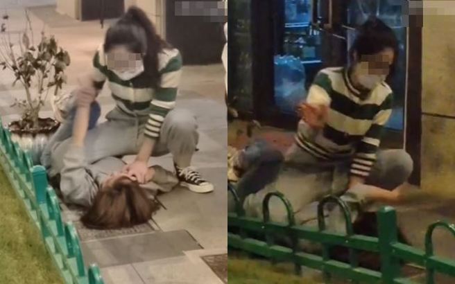 大陆有「正宫」在上海压制小三，并赏对方7个巴掌，还惊吐「老公到处睡女人」。（图／翻摄自微博）