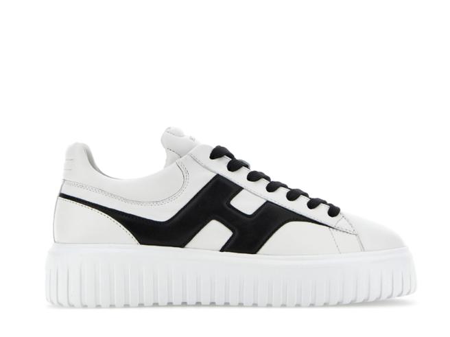 Hogan H-Stripes 白色拼接黑色 H logo 皮革休閒鞋，2万3300元。（Hogan提供）