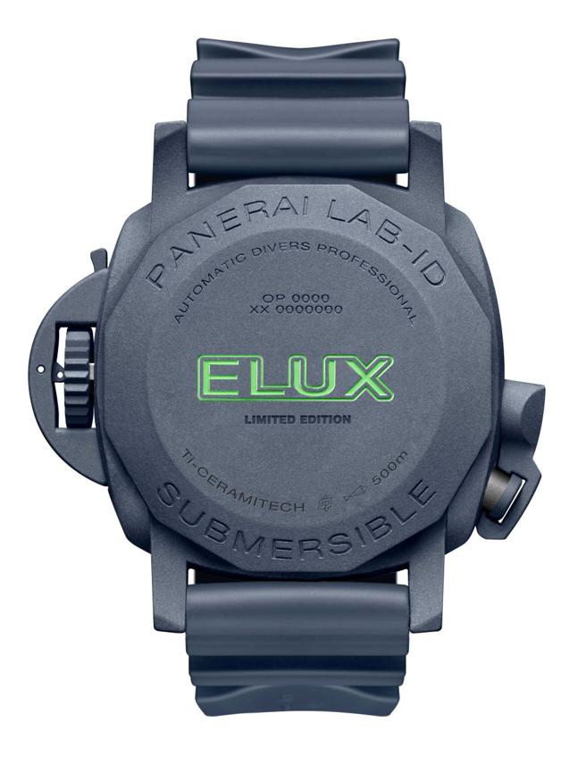 Submersible Elux LAB-ID PAM01800腕錶以沛納海1966年成功研發Elux夜光塗料命名，藉此向經典致敬。（Panerai提供）