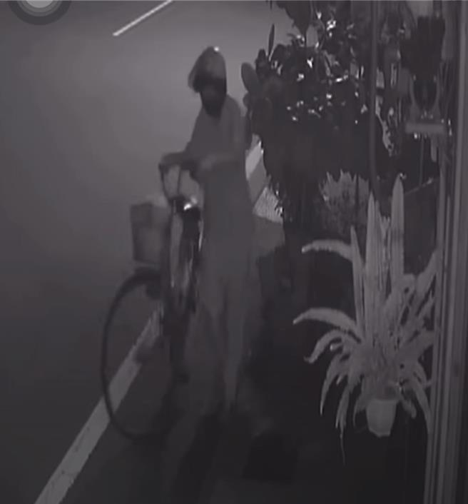 监视器录下26日凌晨到别人家偷剪花的妇人。（民眾提供／宝智华台南传真）
