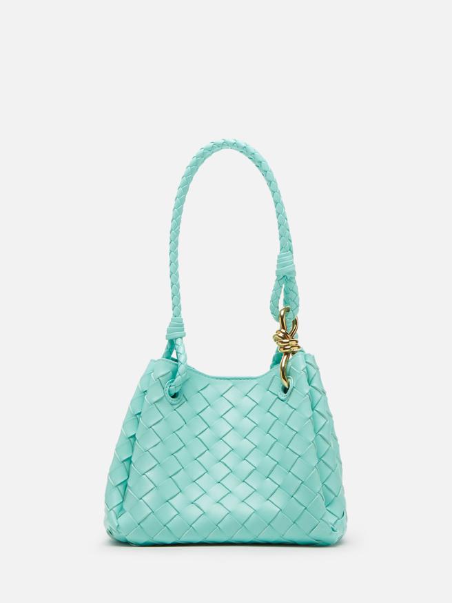 Bottega Veneta PARACHUTE 薄荷绿编织皮革肩背斜背包，12万5600元。（Bottega Veneta 提供）