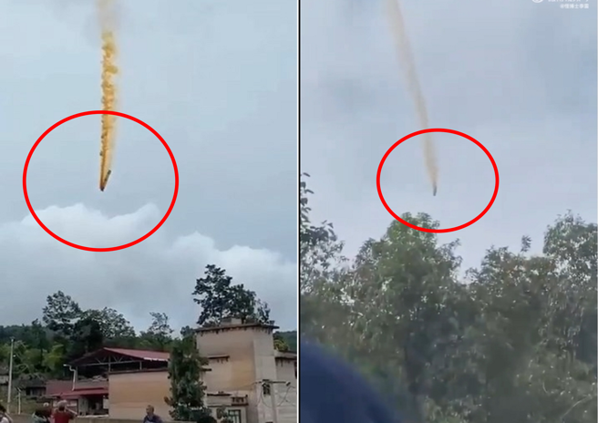 貴州天空突然掉下巨大圓柱體，後來才知道是火箭殘骸。（圖／翻攝微博）