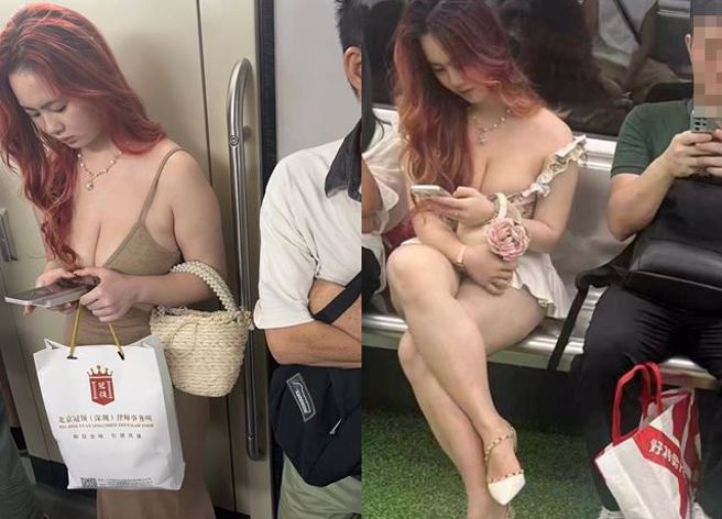 有乘客搭地铁遇见「核弹级」女网红。（图／翻摄自微博）