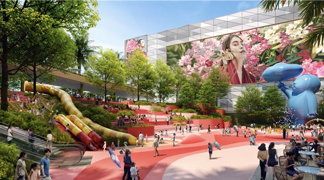 「D-ONE 第一大天地」户外设置多个打卡点与景观绿植，提供极致休閒的购物空间。（第一大国际开发公司提供／朱世凯台北传真）