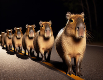 睡到一半被吵醒 她探頭驚見水豚家族「夜行軍」 秒淪陷