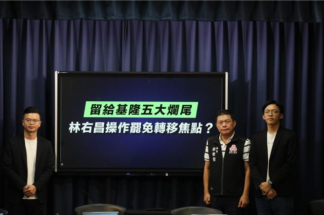 国民党28日召开「留给基隆五大烂尾，林右昌操作罢免转移焦点？」记者会。（国民党提供／陈薏云台北传真）