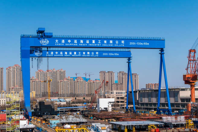 2022年3月19日，中国大连市的造船厂。（示意图：shutterstock／达志）