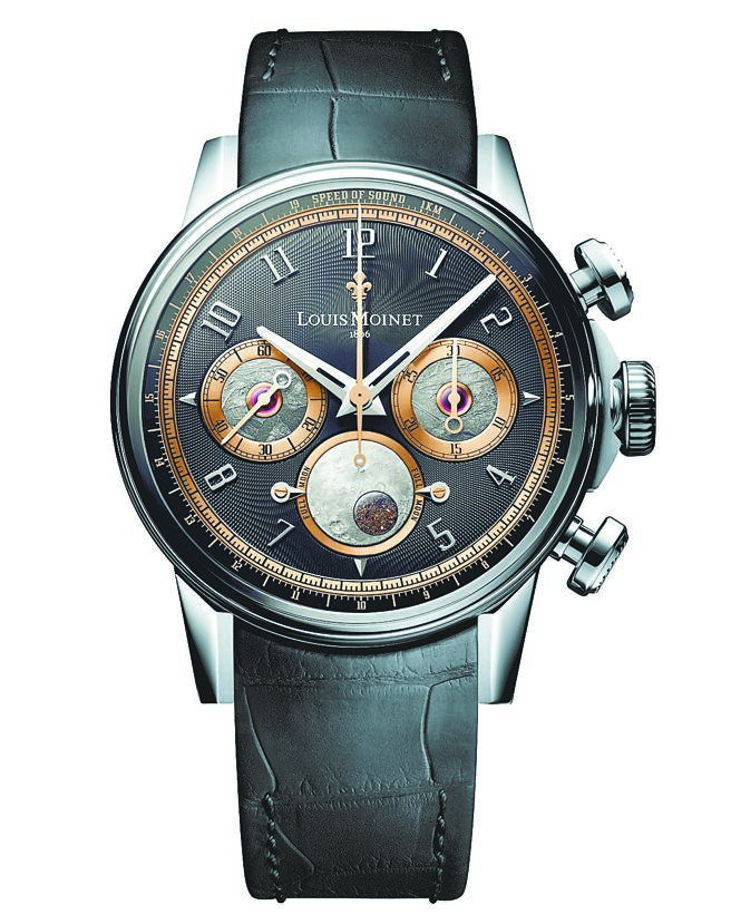 Louis Moinet的SPEED OF SOUND腕表，鑲嵌Dhofar 457稀有月球隕石，200萬8000元。（SHH提供）