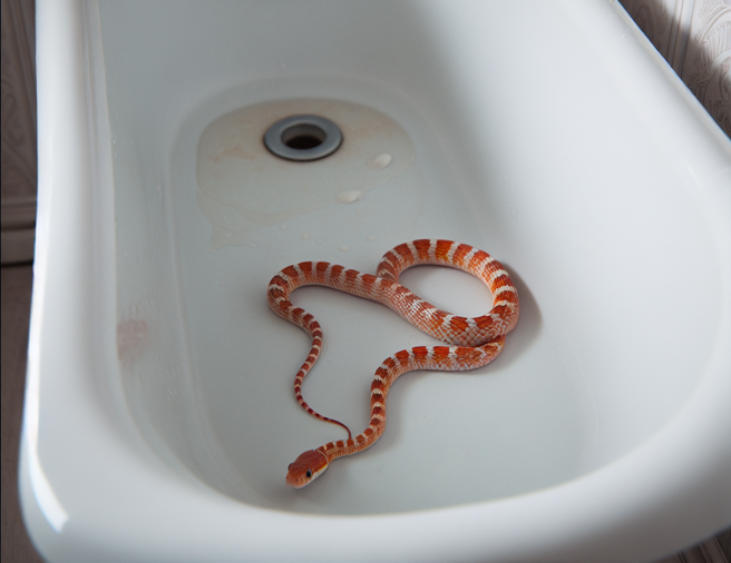 美国纽约一名男子看见浴缸里有「蠕虫」，想要丢马桶冲掉，未料过程中被咬伤手指，等相关人员到场才发现竟是玉米蛇。（示意图／AI生成图）