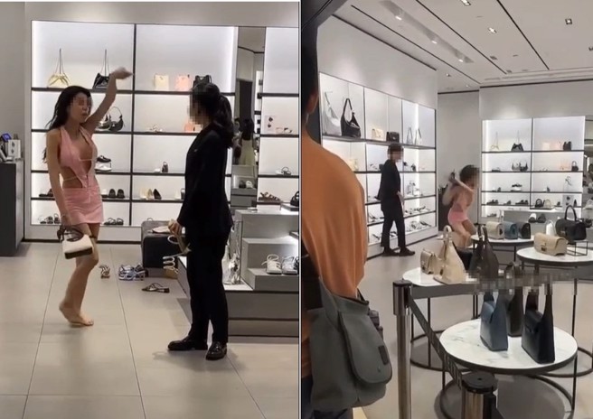 泰籍爆乳妹在台北101小CK专柜暴走，被民眾全程录下。（翻摄爆废1公社）