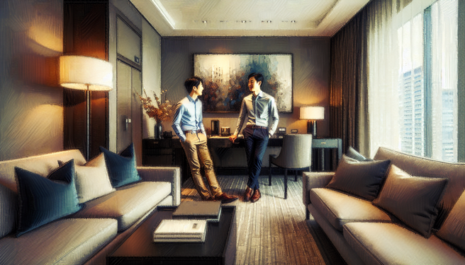 一位男子和男同事到旅馆开房休息时，被提高押金，退房时得等房务检查完毕，让他怒轰被歧视。（示意图／AI生成）