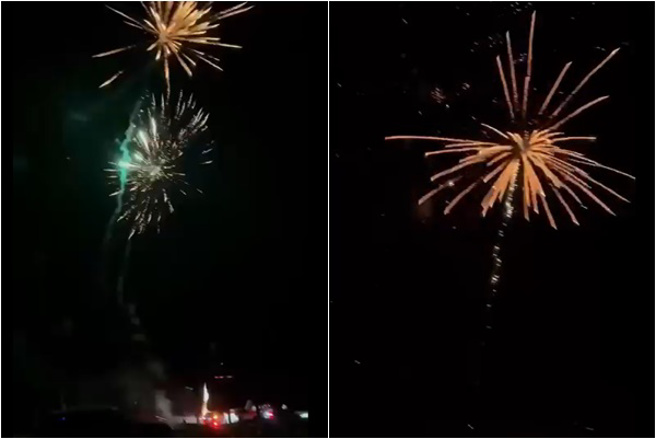 遊客夜遊合歡山，竟在停車場內「大放煙火」，路過民眾全看傻眼。（翻攝臉書中橫路況交通資訊站）
