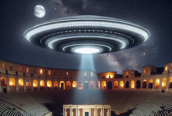 美國紅石露天劇場10多名員工聲稱，看見巨大的UFO在空中盤旋30秒後憑空消失。（示意圖／AI生成圖）