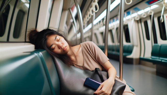 一名网友分享在台北捷运红线上坐过站，睡了5个小时。（AI生成）