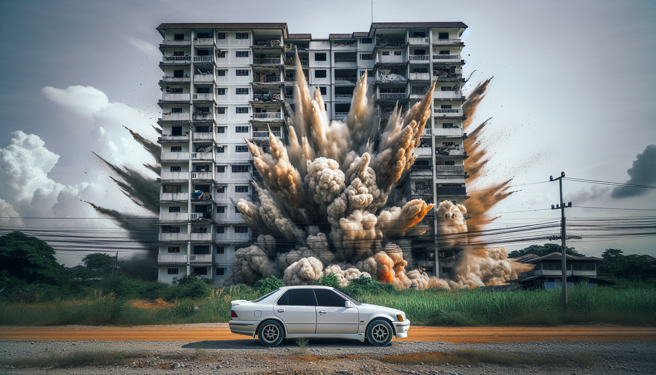 泰國一棟警員宿舍公寓旁，遭受汽車炸彈突襲，這起事件早成１死３傷。（示意圖、與本案無關／AI生成）
