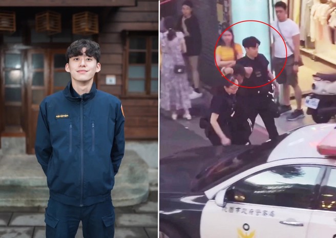 中壢警方抓捕逃逸移工，網友紛紛歪樓表示男警好帥。（翻攝合成照）
