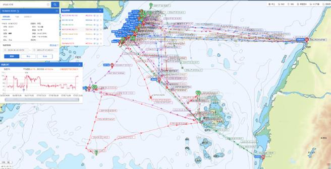 大陆网友公布航迹图，疑似在相关海域违反伏季休渔规定进行非法捕捞的台湾渔船正全速航向澎湖、高雄及台中，避开陆方执法。（取自新浪微博）