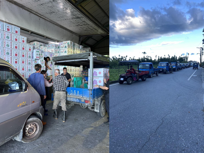 蘇花公路因大雨造成中斷搶修，花蓮縣蔬果運輸受阻，2日原要運到北部批發市場的蔬菜，因通行時間一再異動，只能原車返回，並請農友領回已繳蔬菜。（花蓮縣政府提供／王志偉花蓮傳真）