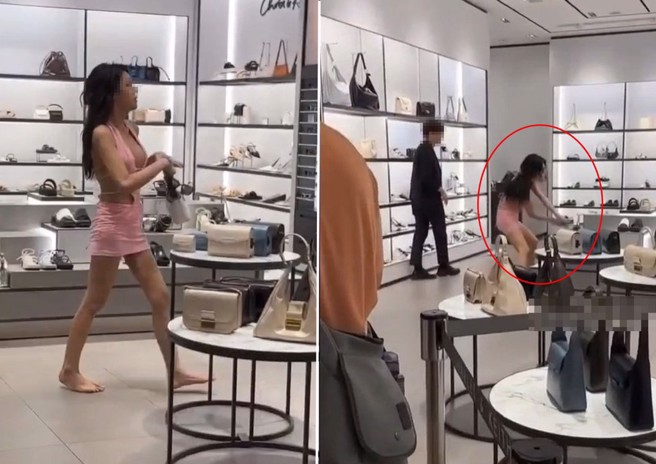 粉色、爆乳連身裙的女子大鬧台北101，引發泰國媒體、網友高度關注。（圖／翻攝自Threads）