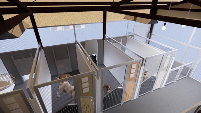 犬舍增設手動拉索鋁門模擬圖。（新北市動保處提供）