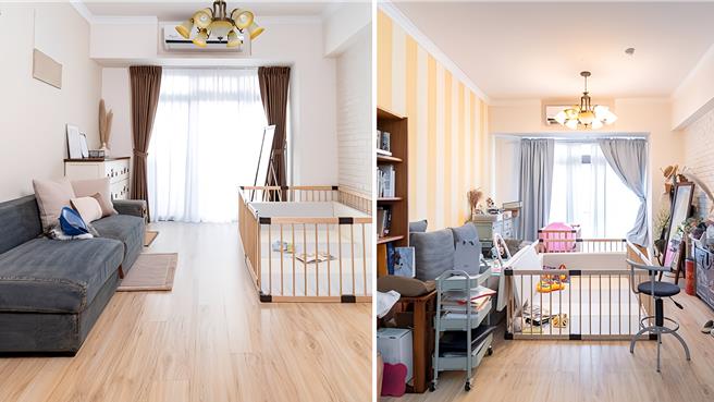 透過減物並移出收納功能不足的家具，客廳兼遊戲區不只更寬敞，功能也更明確、易管理。（圖／生活與空間規劃師阿好）