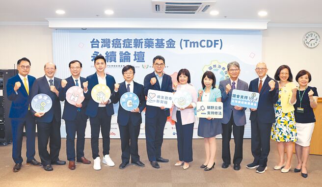 台湾癌症基金会、台湾医药品法规学会、厚生基金会2日共同举办「台湾癌症新药基金（TmCDF）永续记者会」，公布新国会对癌症新药基金的意向调查。（邓博仁摄）
