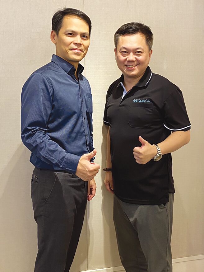 圖說：基米總經理江俊奇（右）與基米營運長、萊斯特生醫董事長張佐維（左）。圖／彭暄貽