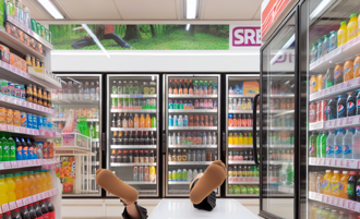 妹子鑽超商飲料櫃！上半身消失不見 2.1萬人傻眼