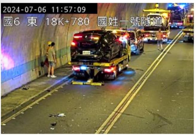 国道6号东向18.8k处国姓一号隧道，6日上午11时21分传出4车追撞事故，造成全线车道被占用，造成后方回堵1K，初步了解1人受伤、意识清楚。（翻摄自高速公路1968）