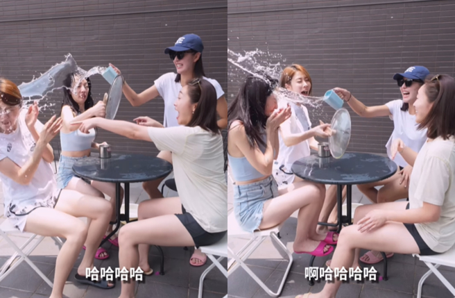 张文绮邀3姐妹玩泼水游戏。（图／IG@shiny_0503）