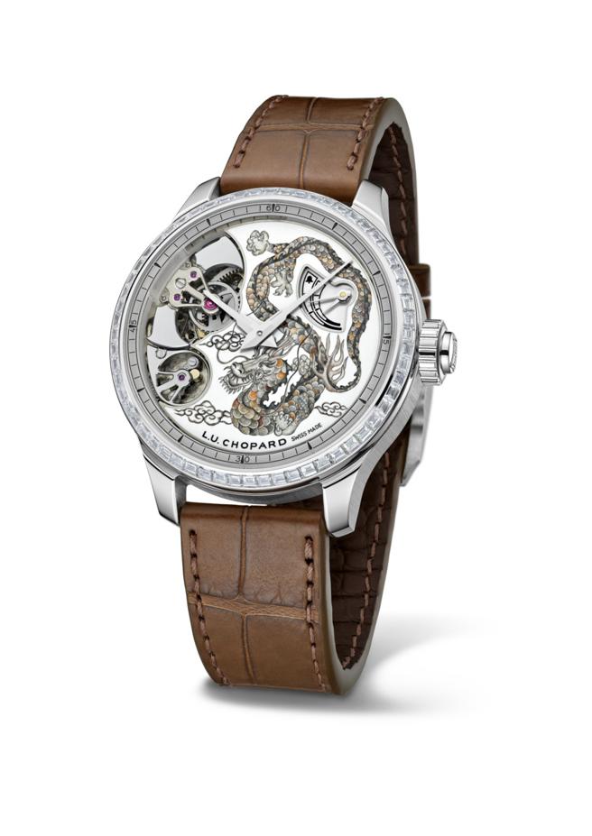 蕭邦L.U.C Full Strike龍年三問表，以大明火琺瑯彩繪宋朝古畫中的祥龍，氣宇不凡，1655萬9000元。（Chopard提供）