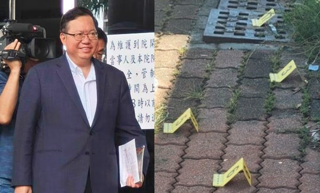 鄭文燦(左)涉案交保才過兩天，台南就驚傳綠營大樁腳遭槍決身亡命案，時機引發聯想。（合成圖／賴佑維攝、民眾提供）