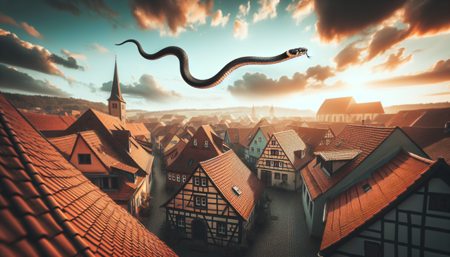 印度一處小鎮居民目擊一條怪蛇在屋頂之間飛來飛去，捕蛇專家接獲通報後，趕往現場將蛇捕捉，並野放到樹林。（示意圖／AI生成圖）